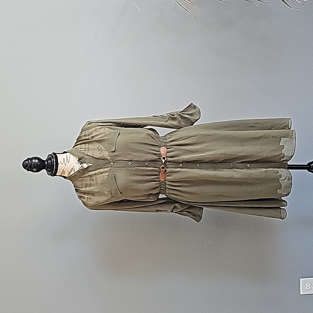 RICH & BEAUTIFUL SHEER OLIVE GREEN DRESS. BUILT IN TANK DRESS LINER. SIZE SMALL
